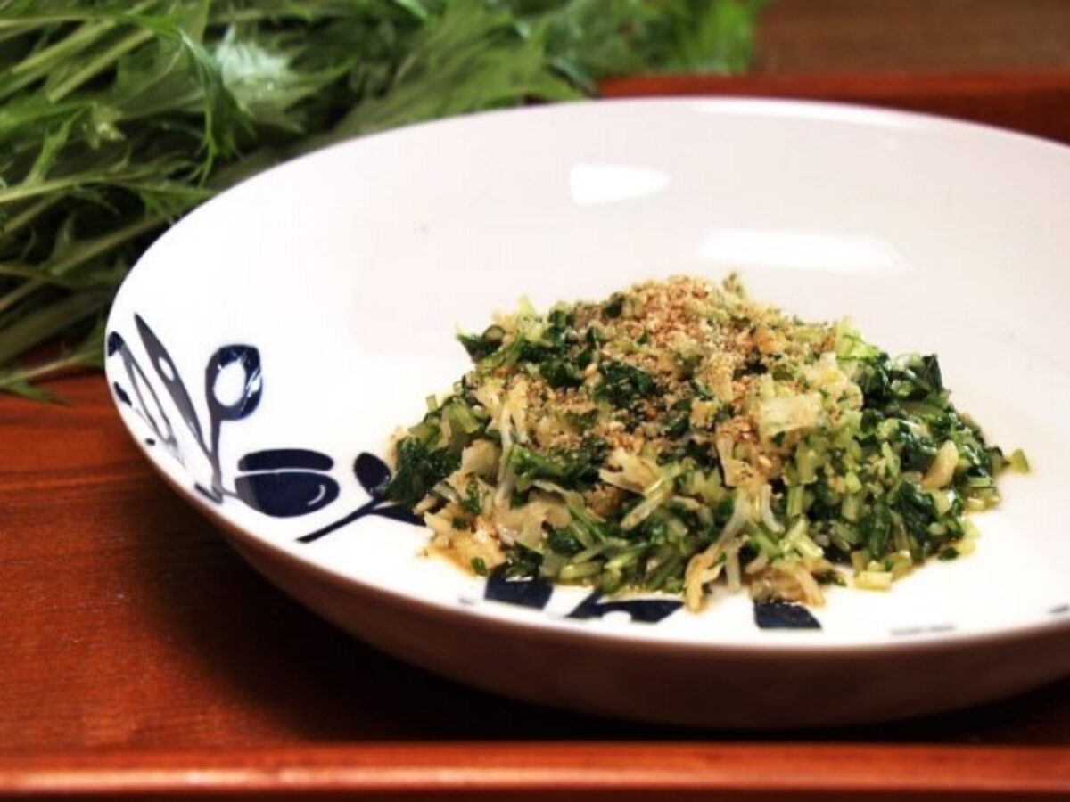 まんぷく農家メシ みず菜とスルメのあえ物の作り方 京都府亀山市 京野菜のレシピ 凛とした暮らし 凛々と