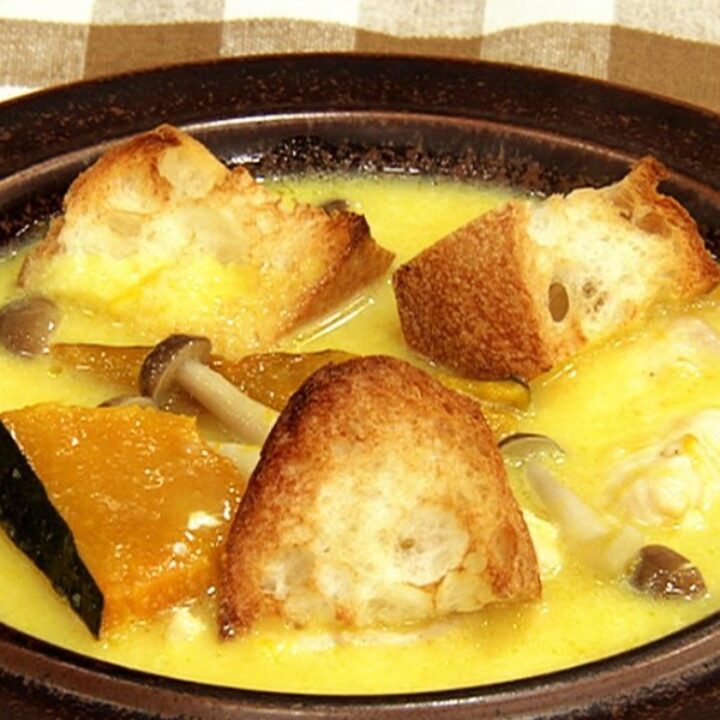 きょうの料理】かぼちゃとパンのクリームチキンスープの作り方。有賀薫